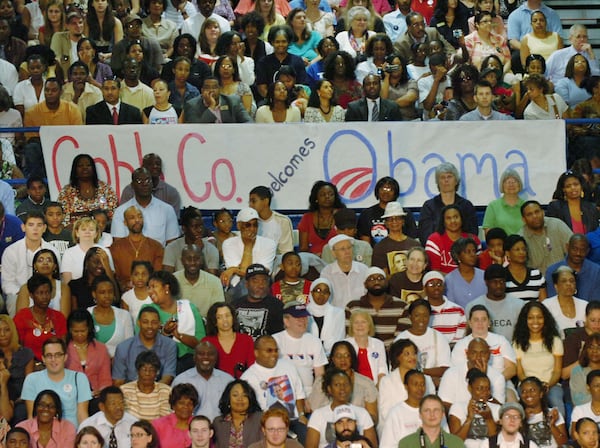 This crowd at McEachern High School in Powder Springs heard then-U.S. Sen. Barack Obama speak in 2008. (Andy Sharp/AJC)