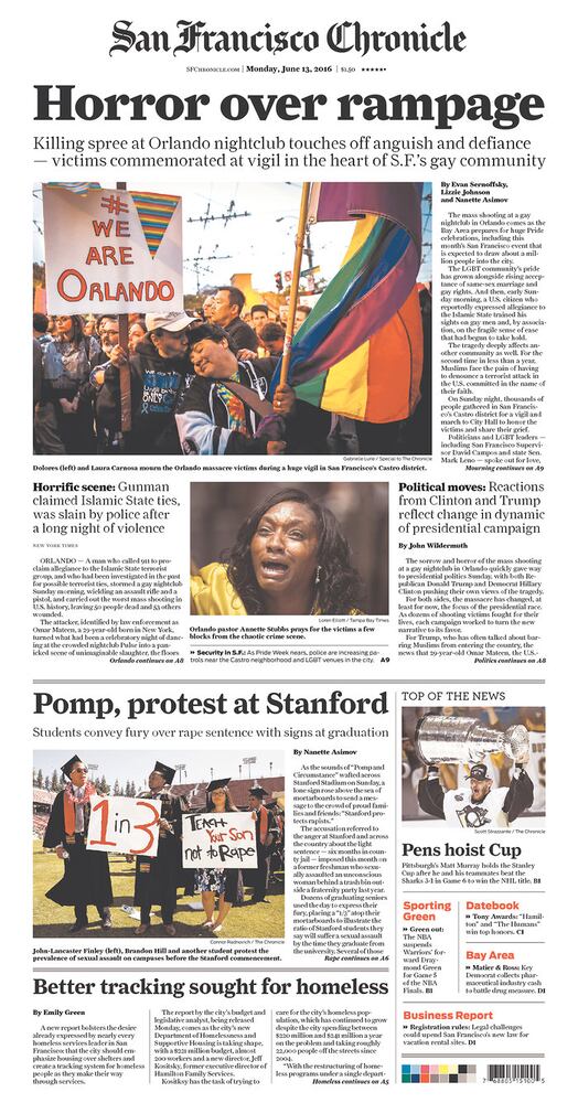 Newspaper front pages reflect Orlando tragedy