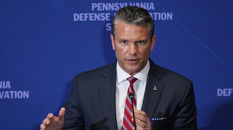 Defense Secretary Pete Hegseth speaks at the United States Army War College in Carlisle, Pa., during the Pennsylvania Defense and Innovation Summit, Wednesday, July 15, 2026. (AP Photo/Matt Rourke)