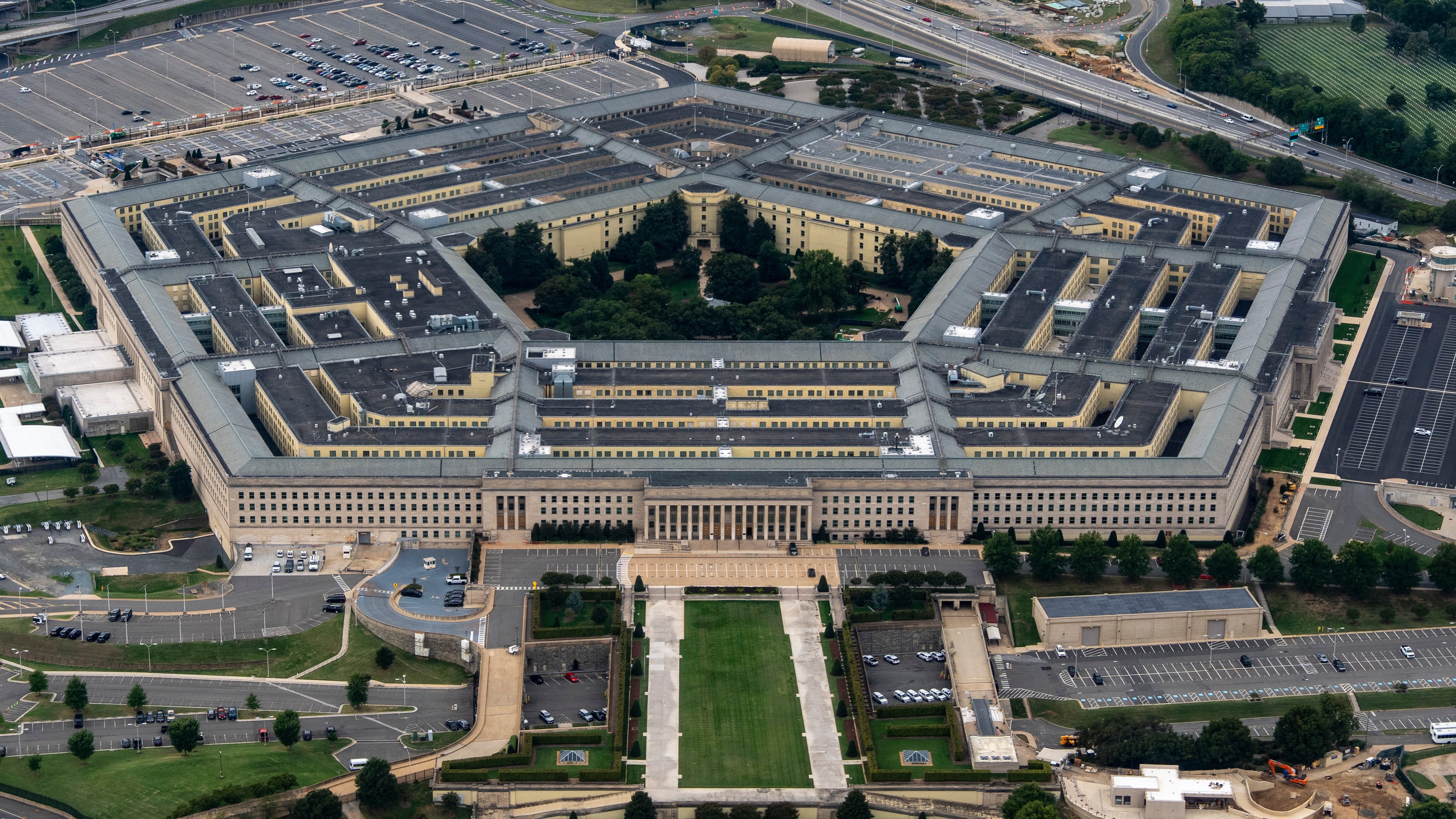 FILE - The Pentagon, the headquarters for the U.S. Department of Defense, is seen from the air, Sept. 20, 2025, in Arlington, Va. (AP Photo/Alex Brandon, File)