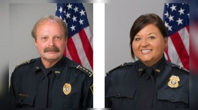 Austell police Chief Bob Starrett (left) is under investigation by the GBI concerning the department's K-9 unit. Deputy Chief Natalie Poulk has been serving as interim chief since October.