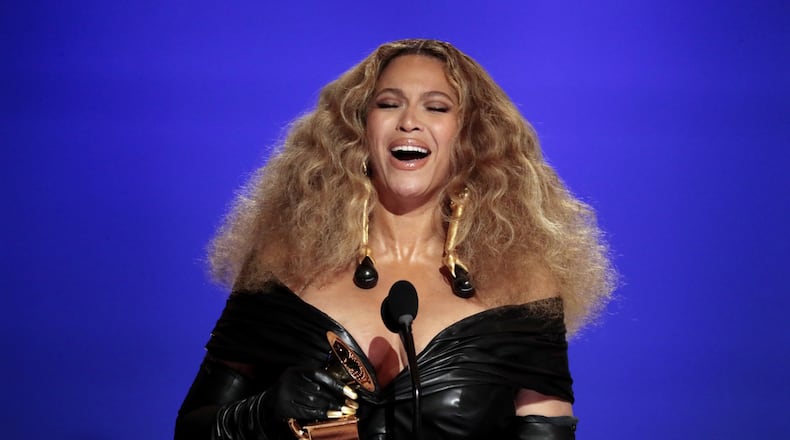 Beyonce accepts the award for Best R&B Performance at the 63rd Grammy Award outside Staples Center on March 14, 2021, in Los Angeles. (Robert Gauthier/Los Angeles Times/TNS)