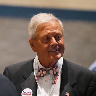U.S. Rep. Ralph Norman, R-S.C., speaks with attendees at the South Carolina Republican Party's Silver Elephant Gala on Saturday, Aug. 15, 2026, in Columbia, S.C. (AP Photo/Meg Kinnard)