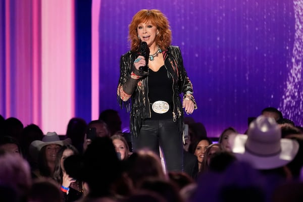 FILE - Host Reba McEntire speaks during the 59th annual Academy of Country Music Awards on Thursday, May 16, 2024, at the Ford Center in Frisco, Texas. (AP Photo/Chris Pizzello)