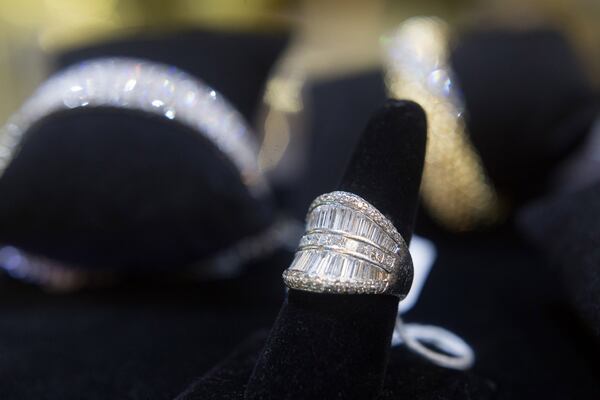 Jewelry that belonged to Atlanta business executive Diane McIver is displayed before auction. (Steve Schaefer)