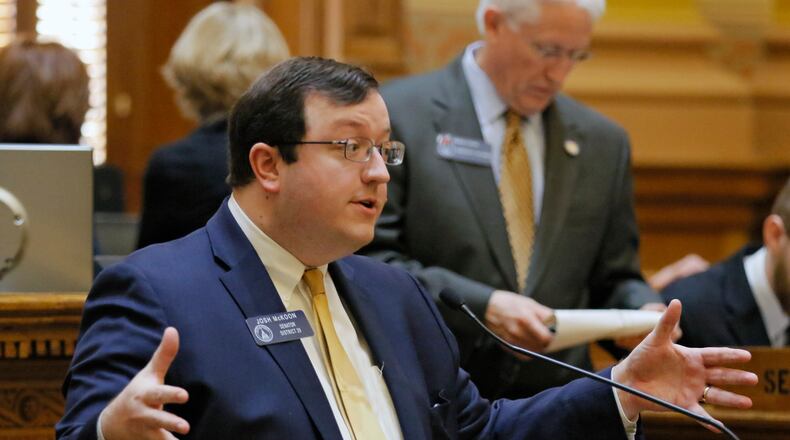 State Sen. Josh McKoon, R-Columbus, has been using his mobile phone to stream meetings he attends as a member. The Georgia Senate is one of 26 legislative chambers in the nation that does not offer video streaming of committee meetings and one of only 18 that does not offer audio or video of committees, according to the National Conference of State Legislatures. “I just think it’s crazy that any time I want to I can turn on my computer and I can watch a Columbus City Council meeting from a year ago,” McKoon said, but if he wants to prepare for a floor vote, he can’t see one of his own committee meetings. BOB ANDRES /BANDRES@AJC.COM