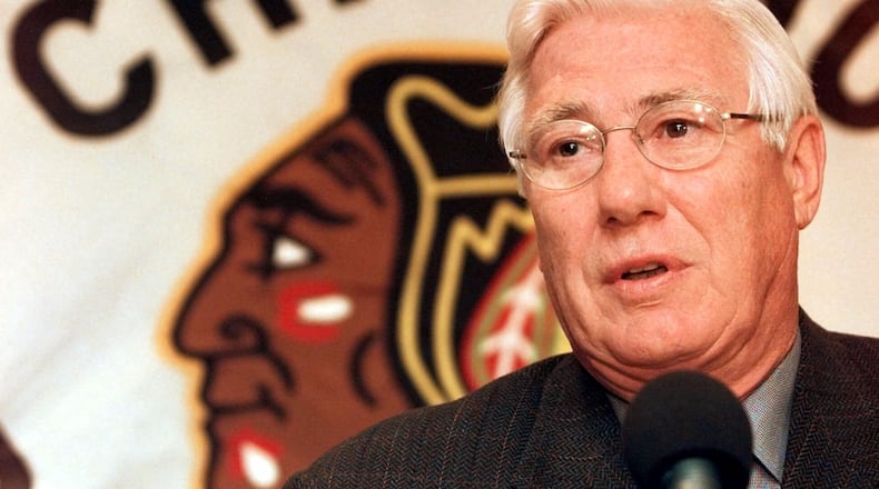 FILE - Bob Pulford answers questions, Dec. 2, 1999 in Chicago. (AP Photo/Fred Jewell, File)