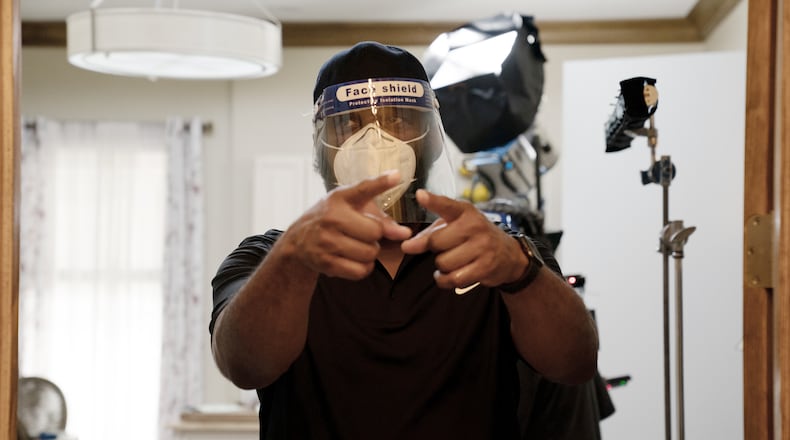 Tyler Perry on set while shooting "Sistas" i July, 2020 at Tyler Perry Studios, the first show he has shot since the pandemic began.