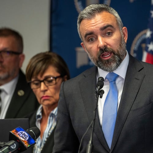 FILE - New Mexico Attorney General Raúl Torrez speaks on Wednesday, May 8, 2024, in Albuquerque, N.M. (Jon Austria/The Albuquerque Journal via AP, File)