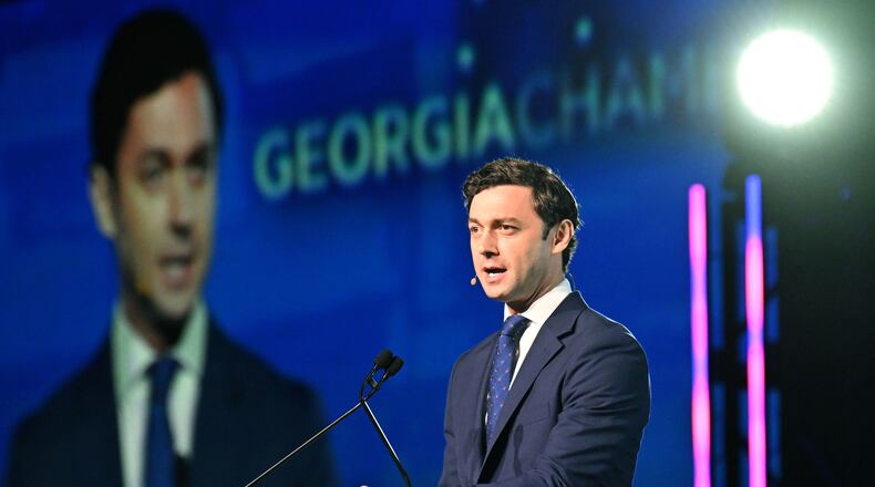 U.S. Sen. Jon Ossoff speaks during Georgia Chamber Congressional Luncheon at The Classic Center on Aug. 8, 2023, in Athens, Georgia. (Hyosub Shin/The Atlanta Journal-Constitution/TNS)