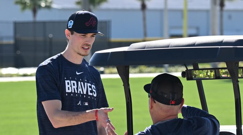 Braves starting pitcher Max Fried (left) got in his first exhibition game of the spring Monday against the Blue Jays. (Hyosub Shin file photo / Hyosub.Shin@ajc.com)