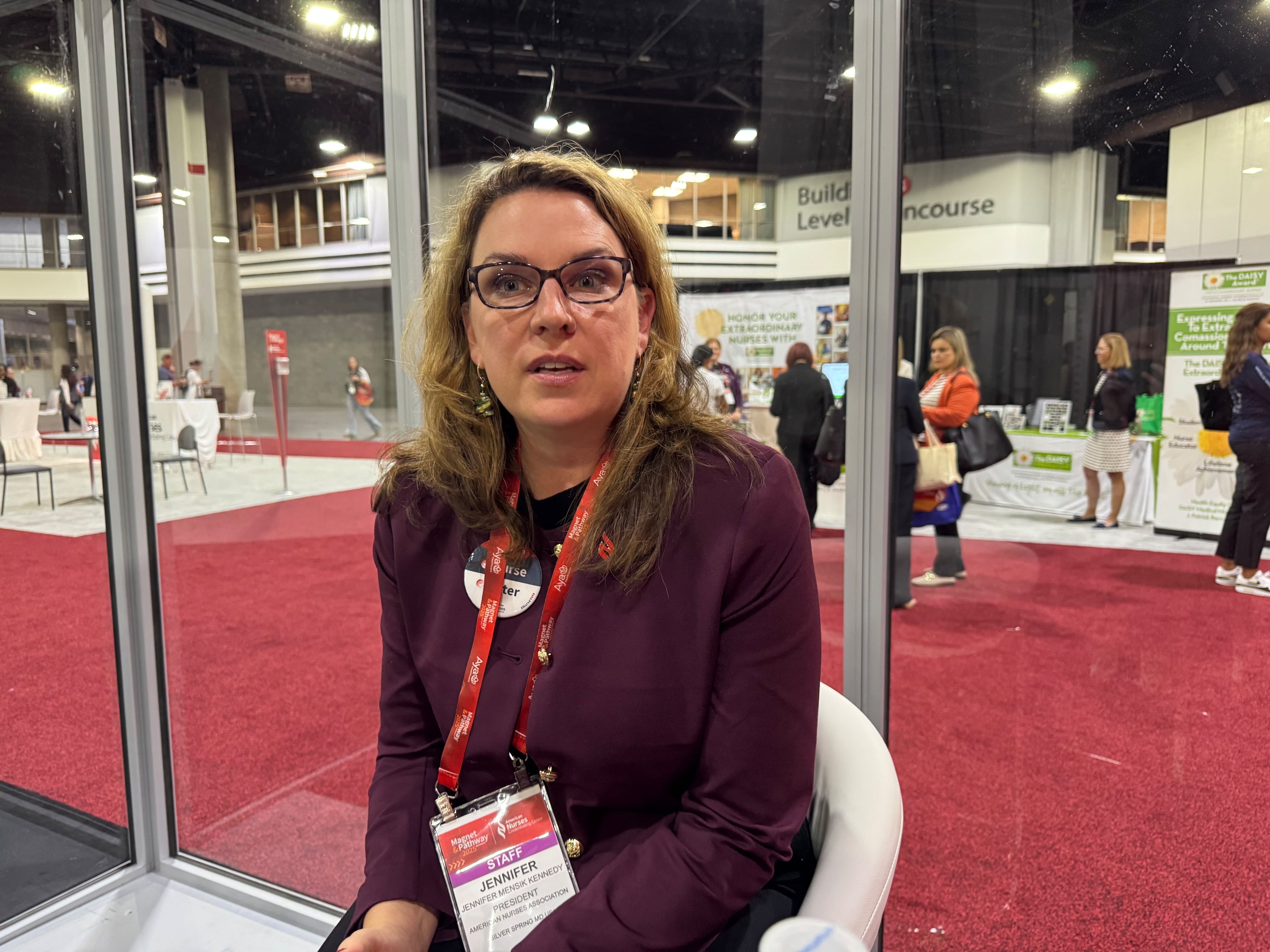 Jennifer Mensik Kennedy, president of the American Nurses Association, spoke with a reporter in Atlanta on Wednesday.