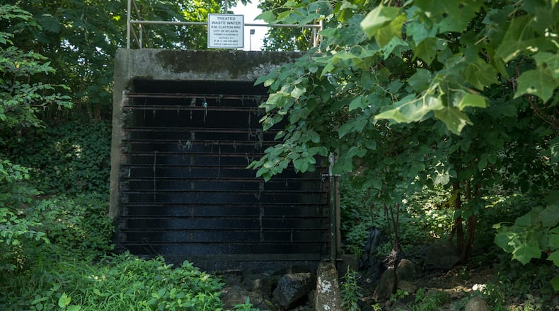 The discharge site of the city of Atlanta's R.M. Clayton Water Reclamation Plant is shown on June 14, 2024. Riley Bunch/AJC