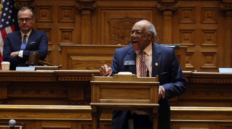 Sen. David Lucas (R-Macon) speaks out against a bill that restricts the state's engagement in the Affordable Care Act as the next to last day of the regular Legislative session stretches close to midnight Tuesday March 18, 2014.