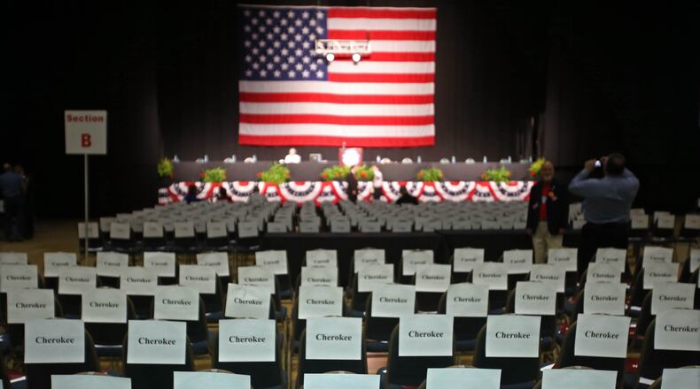 The place is set for the Cherokee County delegation attending the Georgia Republican Party 2013 State Convention at The Classic Center. JASON GETZ / JGETZ@AJC.COM