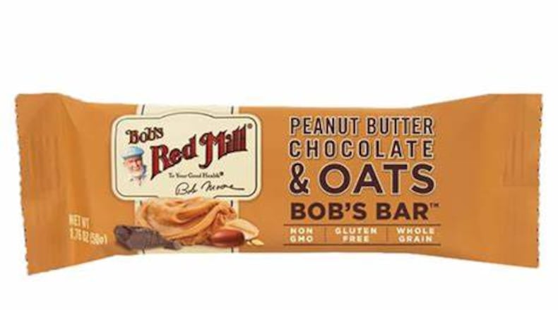Bob’s Red Mill Peanut Butter Chocolate & Oats Bob’s Bar contains whole grain oats and is gluten-free and Non-GMO.