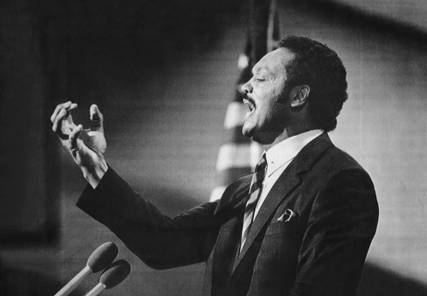 The Rev. Jesse Jackson addresses the 1984 Democratic National Convention in San Francisco on July 17, 1984. (Jim Wilson/The New York Times)