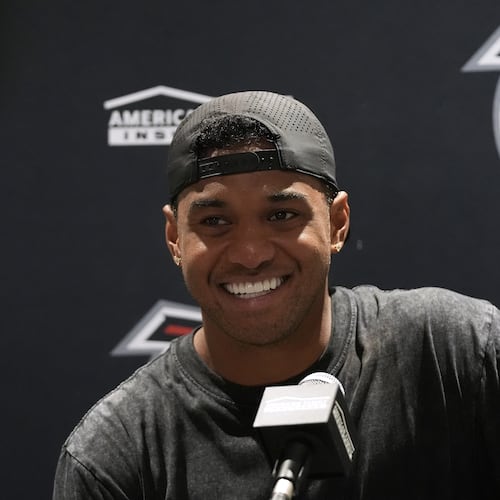 Atlanta Falcons quarterback Tua Tagovailoa speaks at a news conference after an NFL preseason football game against the Miami Dolphins, Friday, Aug. 28, 2026, in Miami Gardens, Fla. (AP Photo/Lynne Sladky)