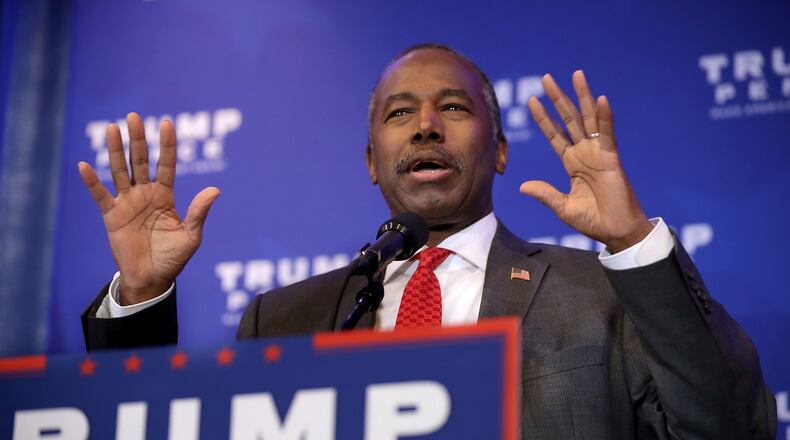 KING OF PRUSSIA, PA - NOVEMBER 01: Dr. Ben Carson delivers remarks during a Trump campaign event at the DoubleTree by Hilton November 1, 2016 in Valley Forge, Pennsylvania. Republican presidential nominee Donald Trump highlighted what they see as the failures of Obamacare. (Photo by Chip Somodevilla/Getty Images)