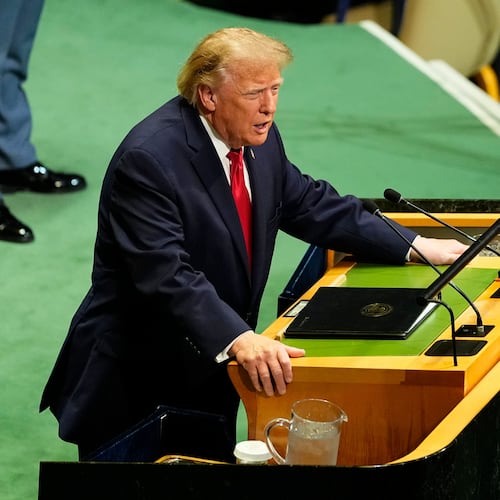 President Donald Trump speaks at the United Nations General Assembly (UNGA) at the UN headquarters on Tuesday, Sept. 22, 2026. (Justin Tang/The Canadian Press via AP)