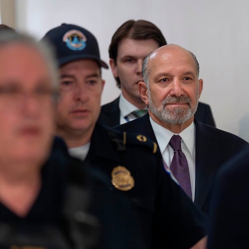 Commerce Secretary Howard Lutnick arrives for a deposition as part of the House Oversight Committee's investigation of convicted sex offender Jeffrey Epstein, at the Capitol in Washington, Wednesday, May 6, 2026. (AP Photo/J. Scott Applewhite)