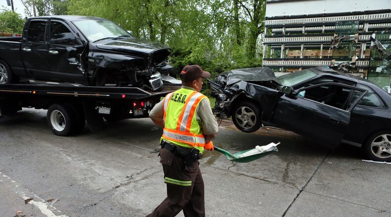 A multi-vehicle wreck involving a wrong-way driver shut down a West End interstate ramp during Monday’s morning commute. The crash happened about 7 a.m. on the Lee Street entrance ramp to I-20 eastbound. JOHN SPINK/JSPINK@AJC.COM