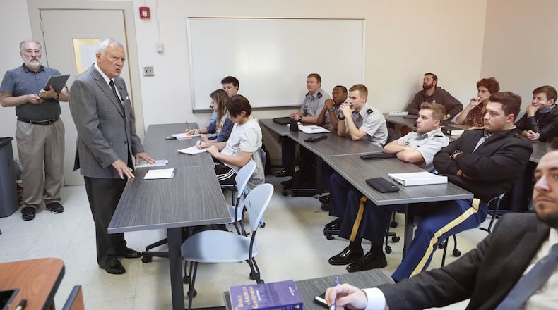 October 17, 2019 - Dahlonega - Former Gov. Nathan Deal lectures a class called "Road to Congress" at the University of North Georgia. The state's Board of Regents approved a proposal earlier this year to make the governor a professor teaching law and politics. Bob Andres / robert.andres@ajc.com