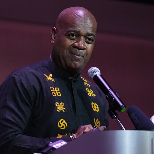 Newark Mayor Ras Baraka speaks at a watch party for Analilia Mejia in New Jersey's 11th Congressional District special election, Thursday, April 16, 2026, in Montclair, N.J. (AP Photo/Frank Franklin II)