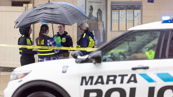 Police investigate following an officer-involved shooting outside Five Points MARTA station in Atlanta on Jan.24, 2024. (Arvin Temkar/AJC)