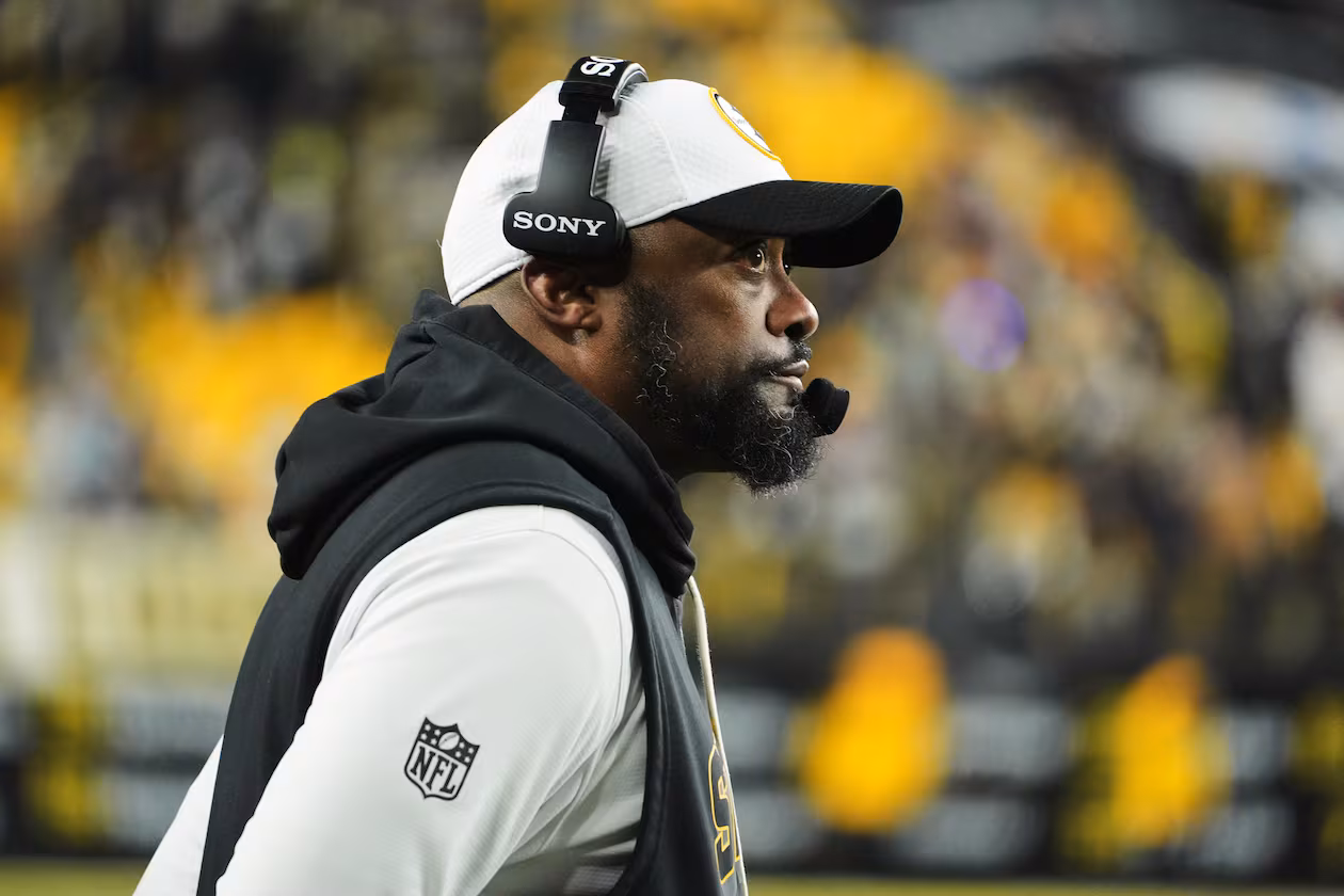 Pittsburgh Steelers head coach Mike Tomlin reacts after a Houston Texans touchdown during the second half of NFL wild-card playoff football game, Monday, Jan. 12, 2026, in Pittsburgh. (AP Photo/Gene J. Puskar)