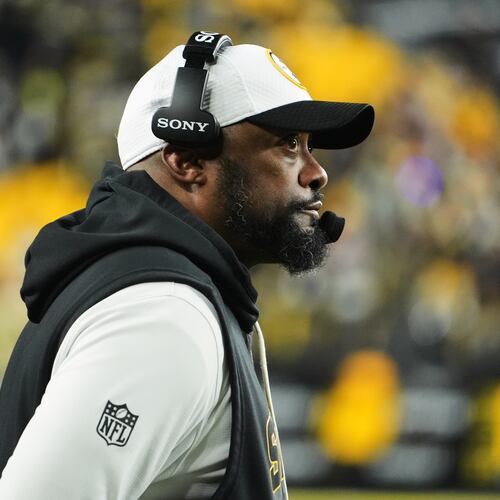 Pittsburgh Steelers head coach Mike Tomlin reacts after a Houston Texans touchdown during the second half of NFL wild-card playoff football game, Monday, Jan. 12, 2026, in Pittsburgh. (AP Photo/Gene J. Puskar)