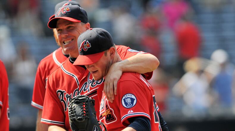 2011: Chipper Jones congratulates closer Craig Krimbel after a 1 to 0 win. Kimbrel got his save number 39 of the season.