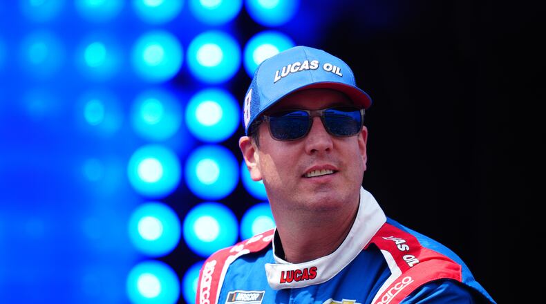 FILE - Kyle Busch is introduced during the NASCAR All-Star auto race at Dover Motor Speedway, Sunday, May 17, 2026, in Dover, Del. (AP Photo/Derik Hamilton, File, File)
