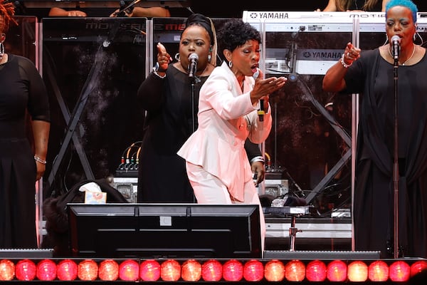 Soul singer Gladys Knight performs during the The Queens Tour at State Farm Arena in Atlanta on Saturday, Sept. 20, 2025. (Natrice Miller/AJC)