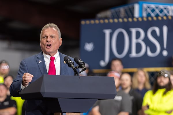 U.S. Rep. Buddy Carter, R-St. Simons Island, who is running for Senate, speaks before Vice President JD Vance appears at ALTA Refrigeration in Peachtree City on Thursday, August 21, 2025. (Arvin Temkar / AJC)