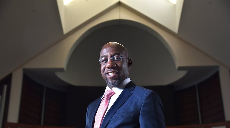 July 18, 2019 Atlanta - Portrait of Rev. Raphael Warnock at the Historic Ebenezer Baptist Church on Thursday, July 18, 2019. The Rev. Raphael G. Warnock has had busy couple of weeks. After co-hosting a conference on ending mass incarceration in the United States, he was off to Baltimore. And less than 24 hours ago, he was back at Ebenezer for the 45th annual scholarship concert honoring the memory of the late Christine Williams King, affectionately known as Mama King, who was assassinated there 45 years ago. HYOSUB SHIN / HYOSUB.SHIN@AJC.COM