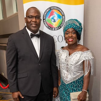 Rufus N. Darkortey and his wife, Joan Curran Darkortey, attended the 10th annual International Life Changers Awards & Fundraising Gala at the Marriott Gateway Hotel Atlanta. They are founders of a small nonprofit that has raised more than $300,000 to help people in their home country, Liberia. (Phil Skinner for the AJC)
