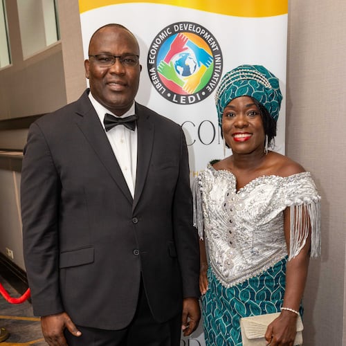 Rufus N. Darkortey and his wife, Joan Curran Darkortey, attended the 10th annual International Life Changers Awards & Fundraising Gala at the Marriott Gateway Hotel Atlanta. They are founders of a small nonprofit that has raised more than $300,000 to help people in their home country, Liberia. (Phil Skinner for the AJC)