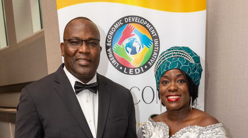 Rufus N. Darkortey and his wife, Joan Curran Darkortey, attended the 10th annual International Life Changers Awards & Fundraising Gala at the Marriott Gateway Hotel Atlanta. They are founders of a small nonprofit that has raised more than $300,000 to help people in their home country, Liberia. (Phil Skinner for the AJC)