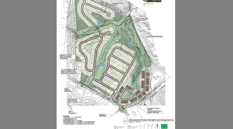 Braselton will consider a project to build 311 attached and detached single-family dwelling units on about 92 acres on the northern side of the intersection of Highway 53 and New Cut Road. (Courtesy Town of Braselton)