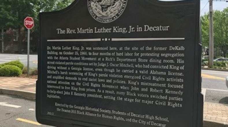 This is a photo of the MLK marker that was recently erected in downtown Decatur.