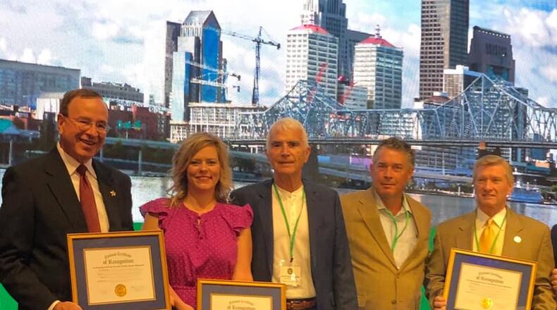 Sheriffs and staff from around the country were recognized for outstanding service managing their sex offender registries during the annual Major County Sheriffs of America conference June 13. Casey Duffield (second from left) accepted the award on behalf of the Gwinnett County Sheriff’s Office.