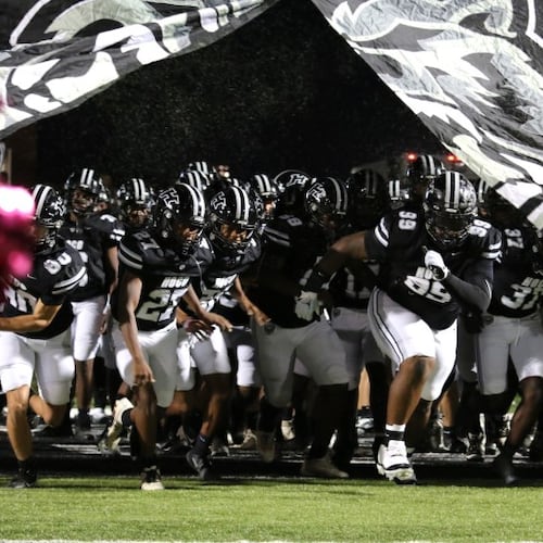 Houston County High School football players take the field for a region game against Coffee High School on Friday, Oct. 17, 2025. This season, Houston County has outscored its opponents by an average of 26.9 points per game. (Courtesy of hocofootball.com)