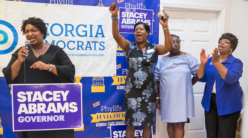 Democratic gubernatorial nominee Stacey Abrams giving a speech. (ALYSSA POINTER/ALYSSA.POINTER@AJC.COM)