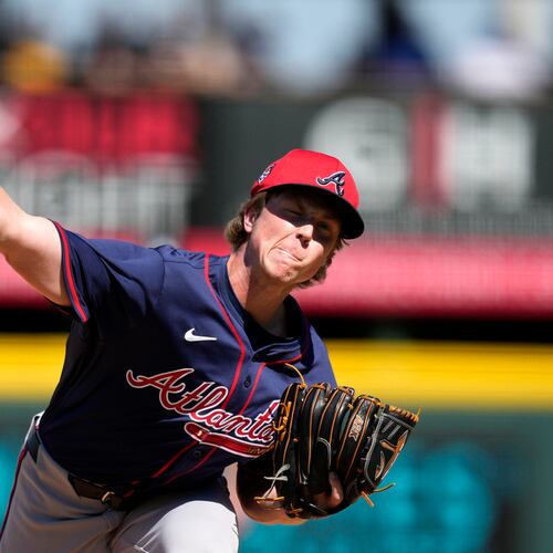 Atlanta Braves relief pitcher Owen Murphy throws during the third inning of a spring training baseball game against the Pittsburgh Pirates Tuesday, Feb. 27, 2024, in Bradenton, Fla. (Charlie Neibergall/AP)