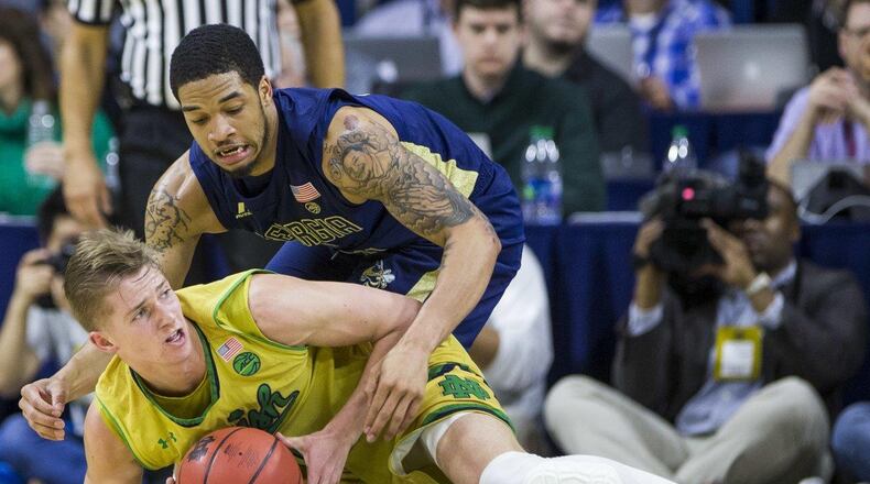 Georgia Tech guard Tadric Jackson led the Yellow Jackets with 20 points but fouled intentionally when he was not supposed to in the final minute of their loss to Notre Dame Sunday night. (Associated Press)
