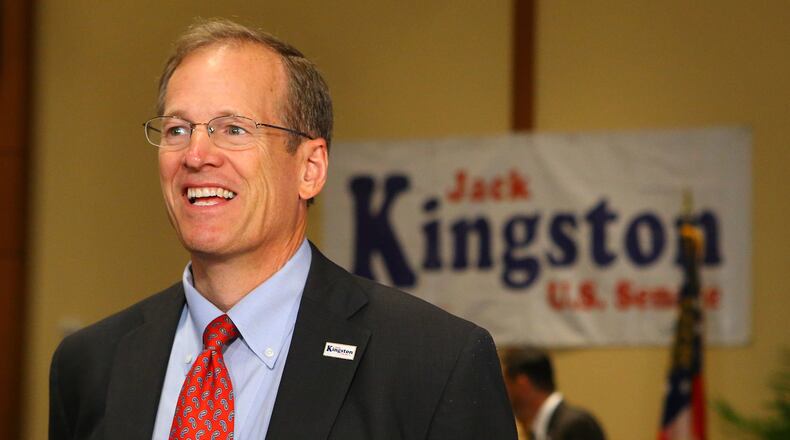 U.S. Senate candidate Jack Kingston is all smiles as he arrives at his election night party site in the Georgia Tech Hotel & Conference Center on Tuesday, July 22, 2014, in Atlanta. CURTIS COMPTON / CCOMPTON@AJC.COM