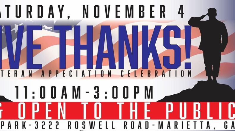 United Military Care and the Aviation and Technology Center are sponsoring a free event, which is open to the public, to honor veterans from 11 a.m. to 3 p.m. Nov. 4 at East Cobb Park, 3222 Roswell Road, Marietta. (Courtesy of United Military Care and Aviation History and Technology Center)