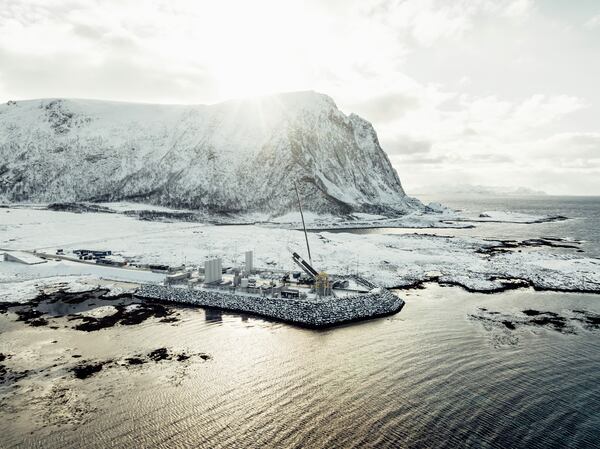 In a photo provided by Isar Aerospace, Photo Wingmen Media, Isar Aerospace Launch Vehicle "Spectrum" is seen on a launchpad at Andoya Spaceport in Nordmela, on Andøya island, Norway, on March 10, 2025. (Simon Fischer/Isar Aerospace, Photo Wingmen Media via AP)