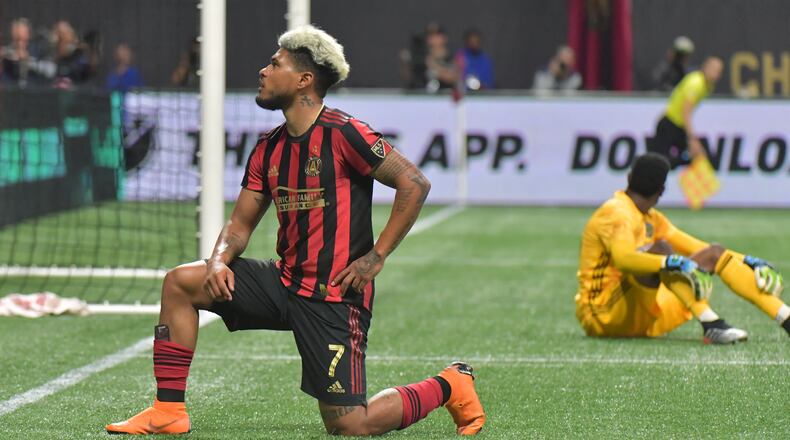 Atlanta United's Josef Martinez strikes a celebratory pose after scoring against Philadelphia last season.